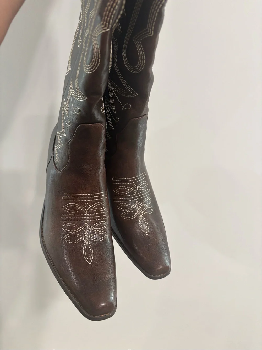Embroidered Tall‎ Brown Leather Cowboy Boots